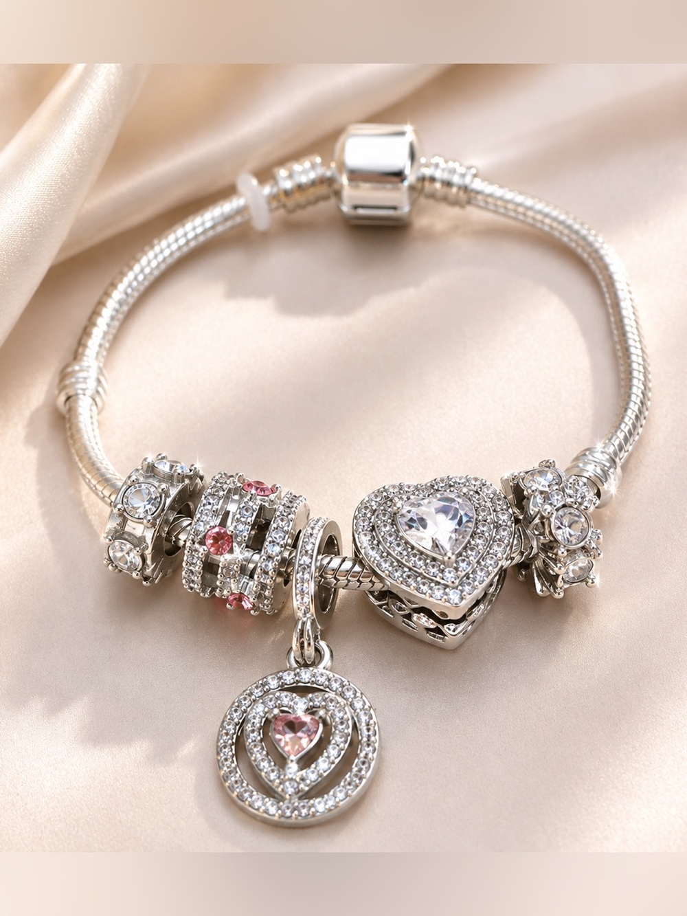 #4 Pink & Silver Heart Charm Bracelet 💗✨